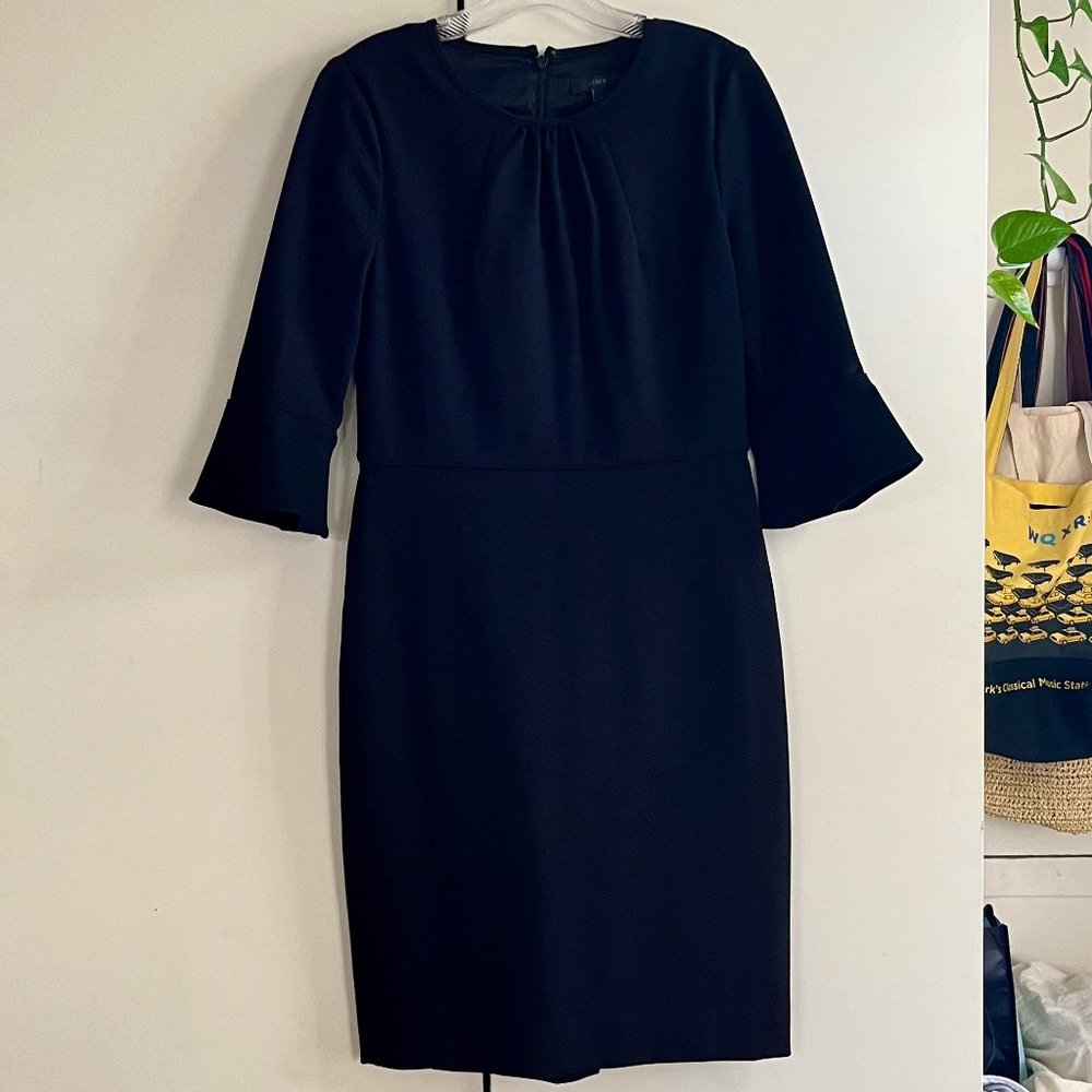 Beautiful Like New J. Crew Bell Sleeve Sheath Ponte Little Black Dress - Picture 2 of 4